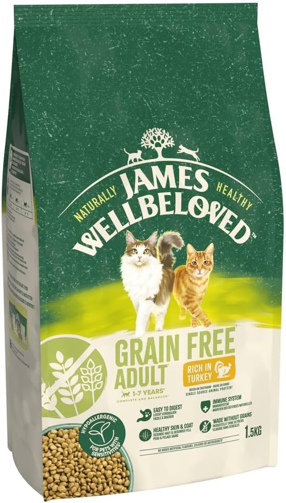 James Wellbeloved Hypoallergenic Dry Cat Food for Adult Cats Grain Free Turkey 1.5 kg