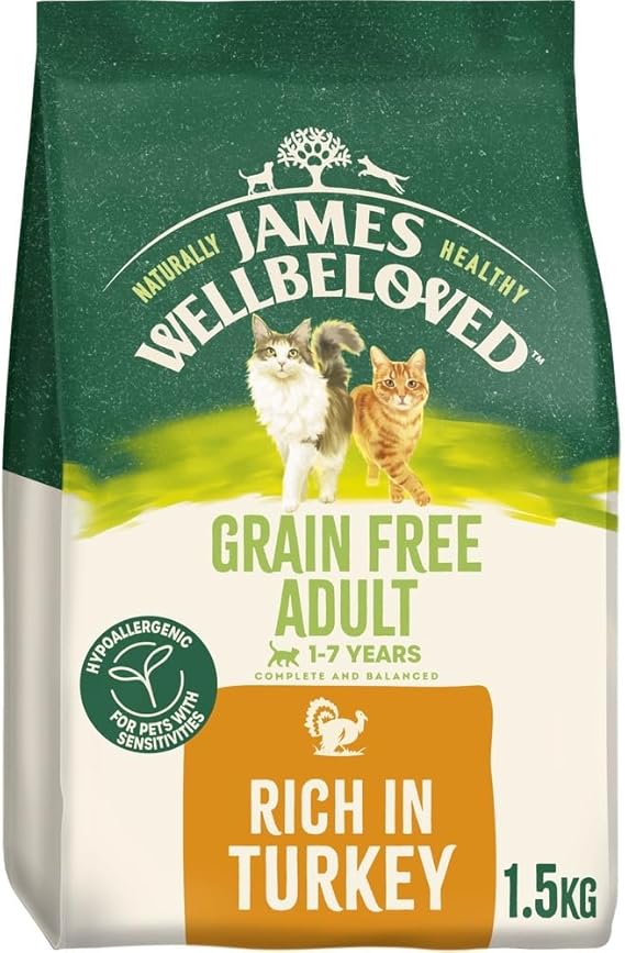 James Wellbeloved Hypoallergenic Dry Cat Food for Adult Cats Grain Free Turkey 1.5 kg