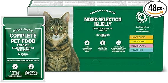 Grain-Free Complete Wet Food for Adult Cats, Mixed Selection In Jelly, 4.8 kg (48 pouches of 100g)