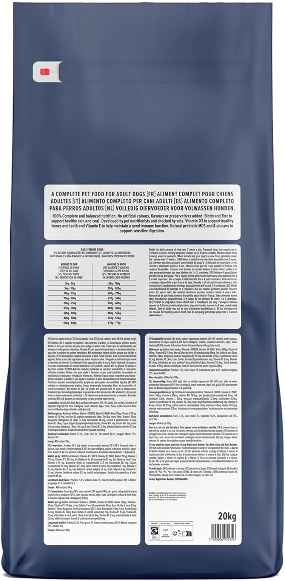 Complete Dry Dog Food for Adult Dogs, Rich in Lamb and Rice, 1 Pack of 20kg